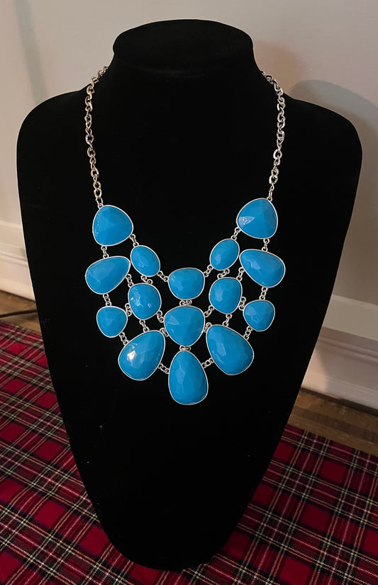 Charter Club Blue Open Tear Drop Dangle Bib Pendant Necklace