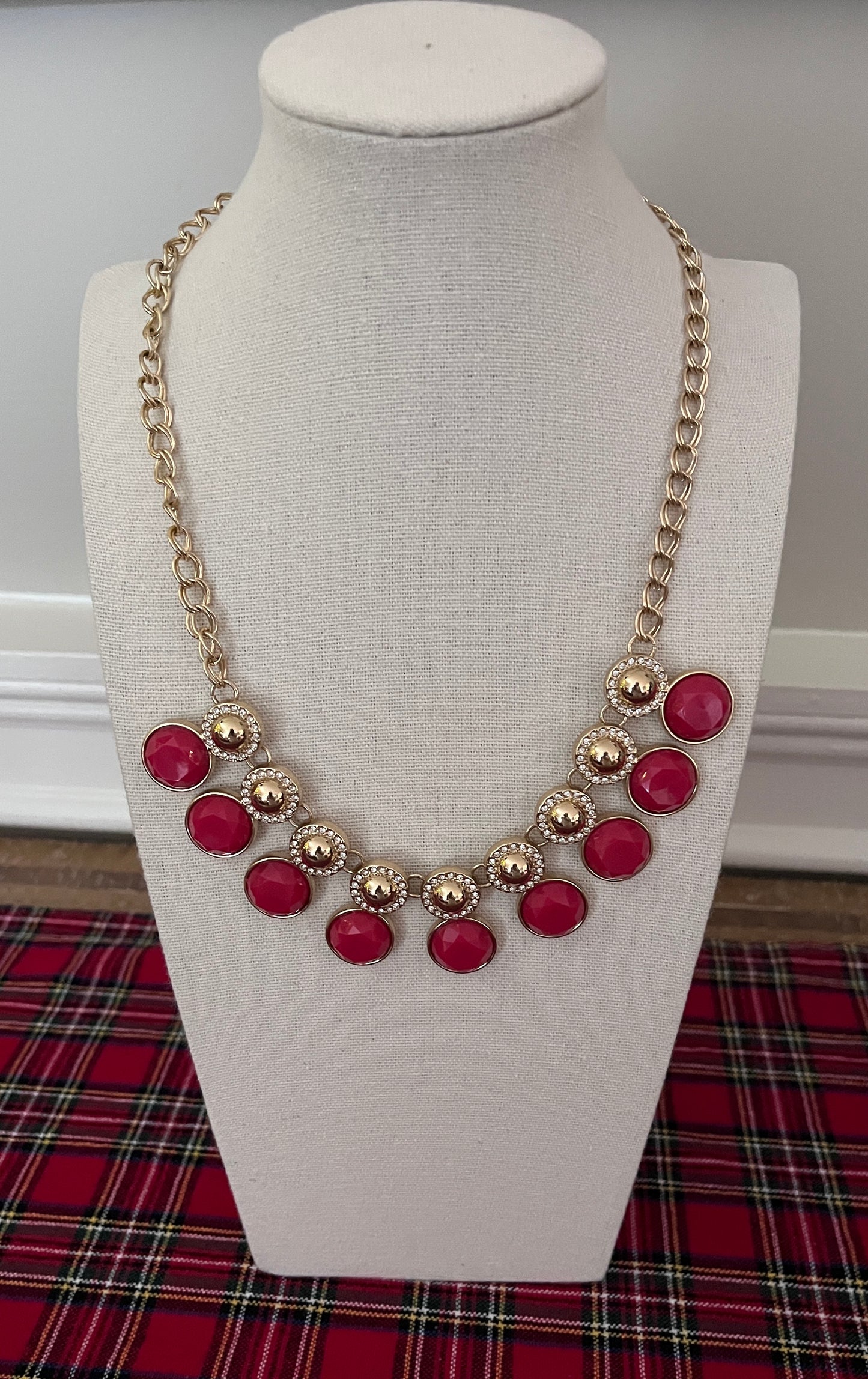 Charter Club Gold Tone Red Stone Statement Necklace