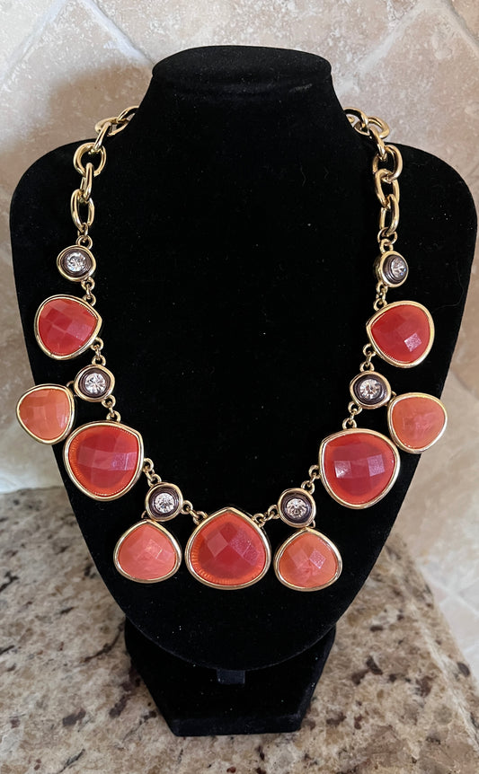 Dana Buchman Faceted Coral Gold & Rhinestone Necklace