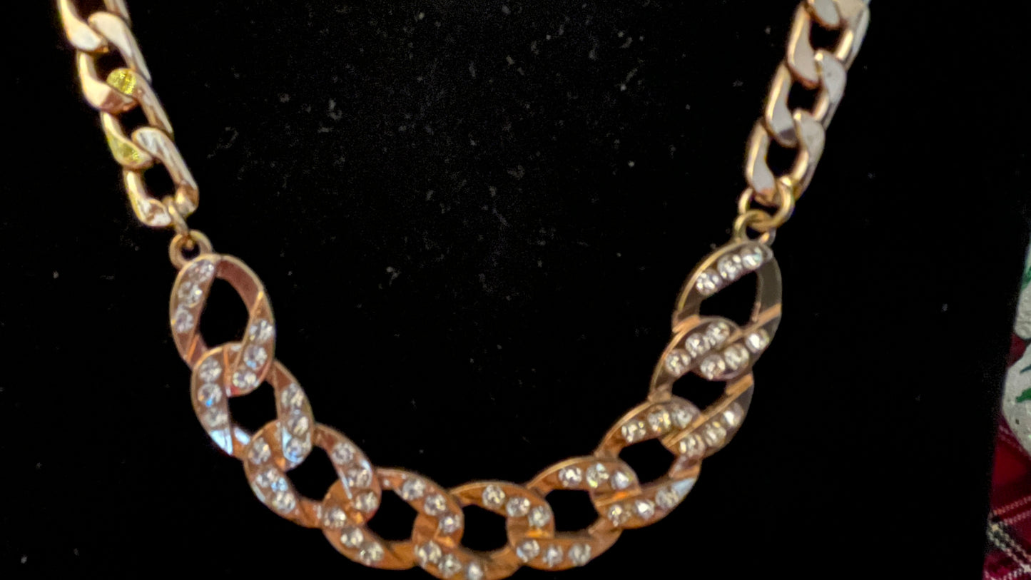 Gold & Crystal Link Chain Necklace