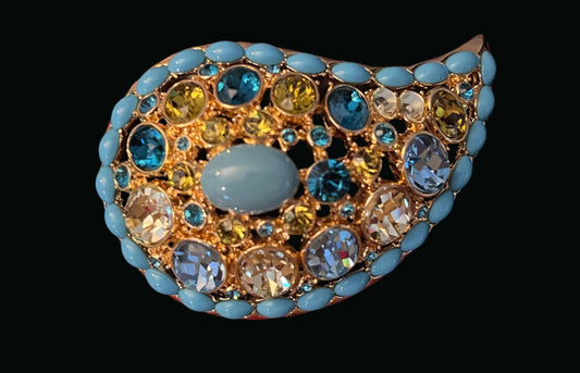 Joan Rivers Blue Turquoise Crystal Gold Tone Statement Brooch