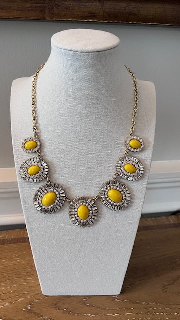 Vintage Kate Spade Capri Garden Yellow Rhinestone Baguette Statement Necklace