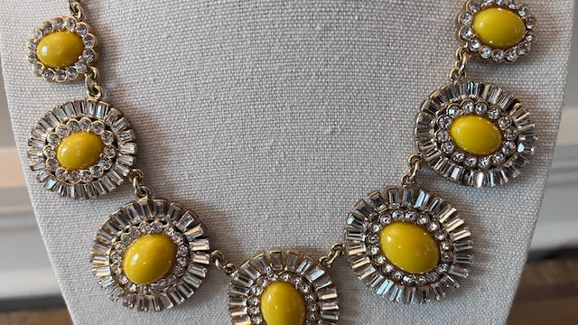 Vintage Kate Spade Capri Garden Yellow Rhinestone Baguette Statement Necklace