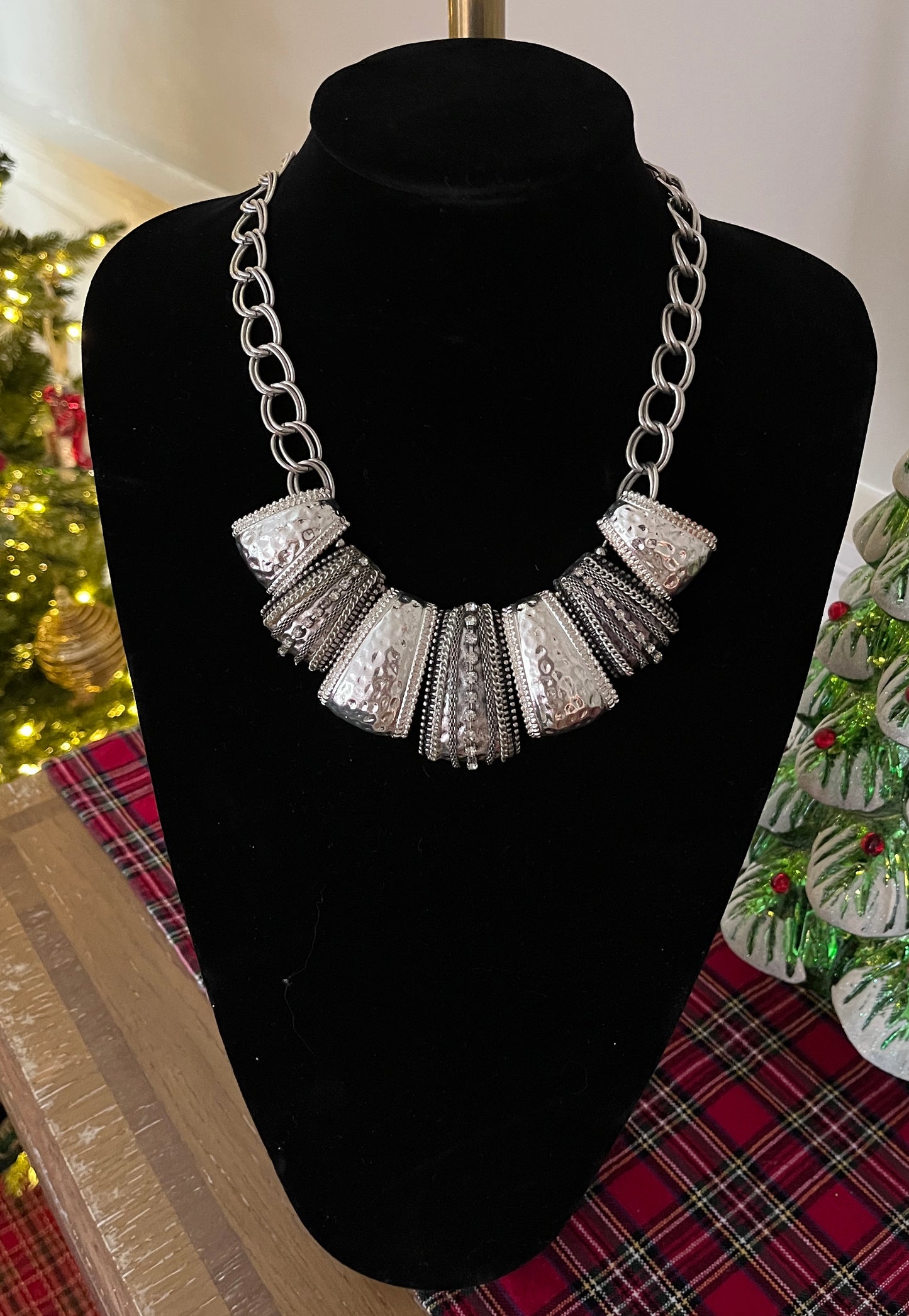 Lucia Silver & Crystal Tribal Dangle Statement Necklace