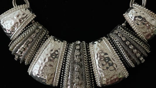 Lucia Silver & Crystal Tribal Dangle Statement Necklace