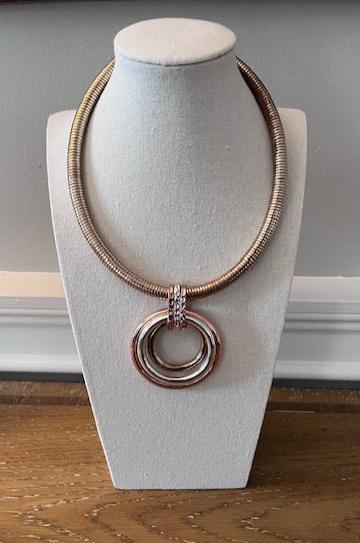 Vintage MIKA Brass & Copper Metal Coil Stretch Circle Necklace