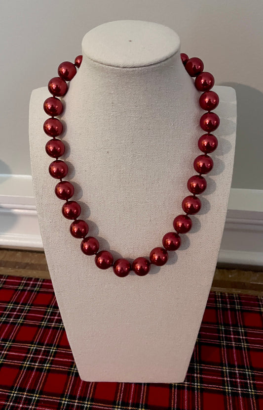 Charter Club Deep Red Faux Pearl Collar Necklace