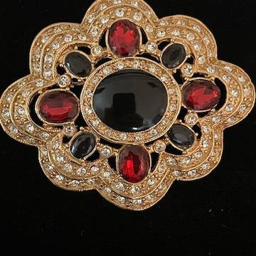 Signed ROMAN Cabachon Red & Black Statement Brooch