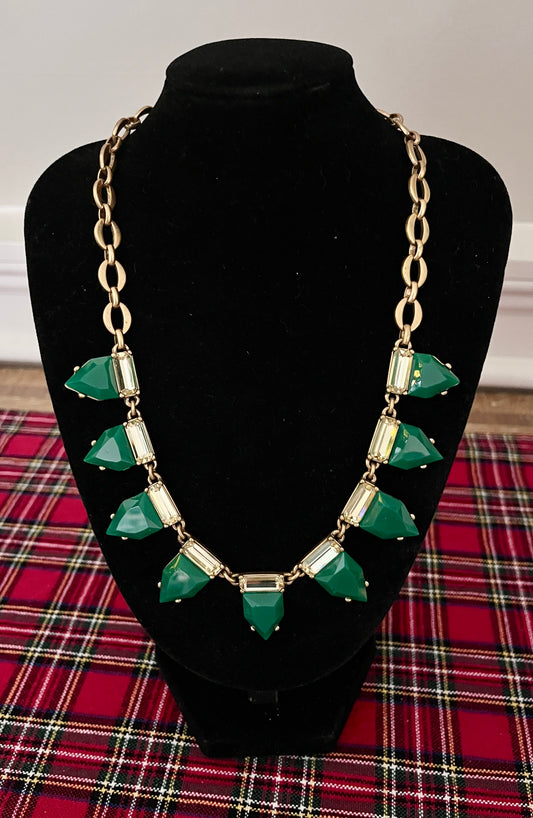 Stella & Dot Emerald Green & Crystal Dangle Statement Necklace