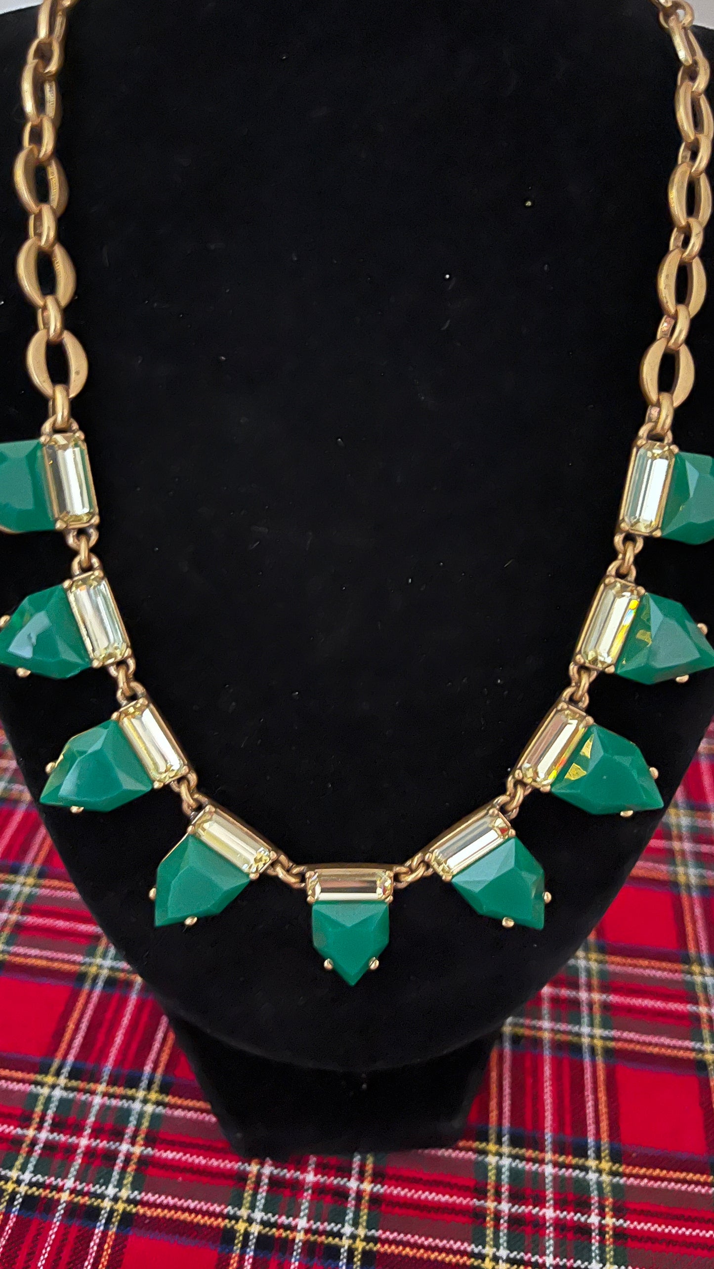 Stella & Dot Emerald Green & Crystal Dangle Statement Necklace